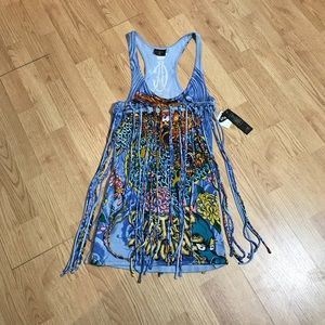 NWT Christian Audigier Fringed Sweater Tank /Dress